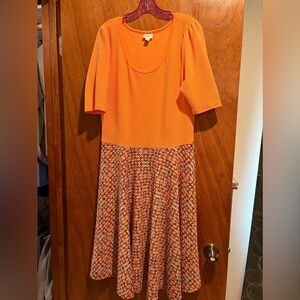 2XL LuLaRoe Orange and Multicolor Midi Dress